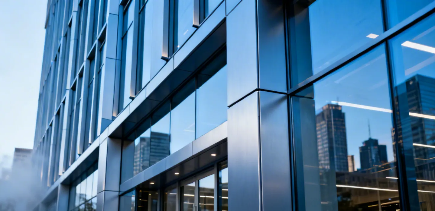 Tubelite aluminum curtain wall system on commercial building